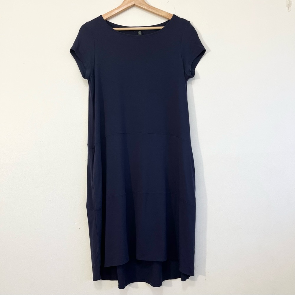 Eileen Fisher Navy T-Shirt Dress with Pockets Viscose Spandex Blend Size Small